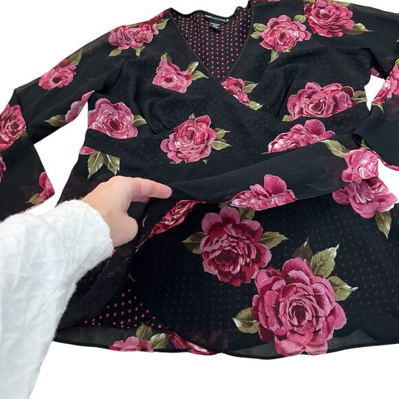 Y2K Floral Babydoll Blouse Size 18/20 Whimsigoth Embroidered Black Peplum - Picture 3 of 9